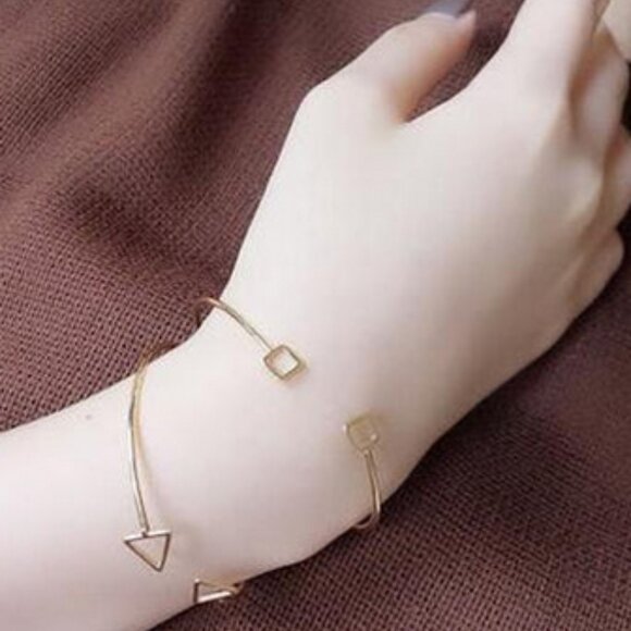 Silver Openwork Geometric Open Cuff w Small Squares Bracelet - Picture 3 of 6